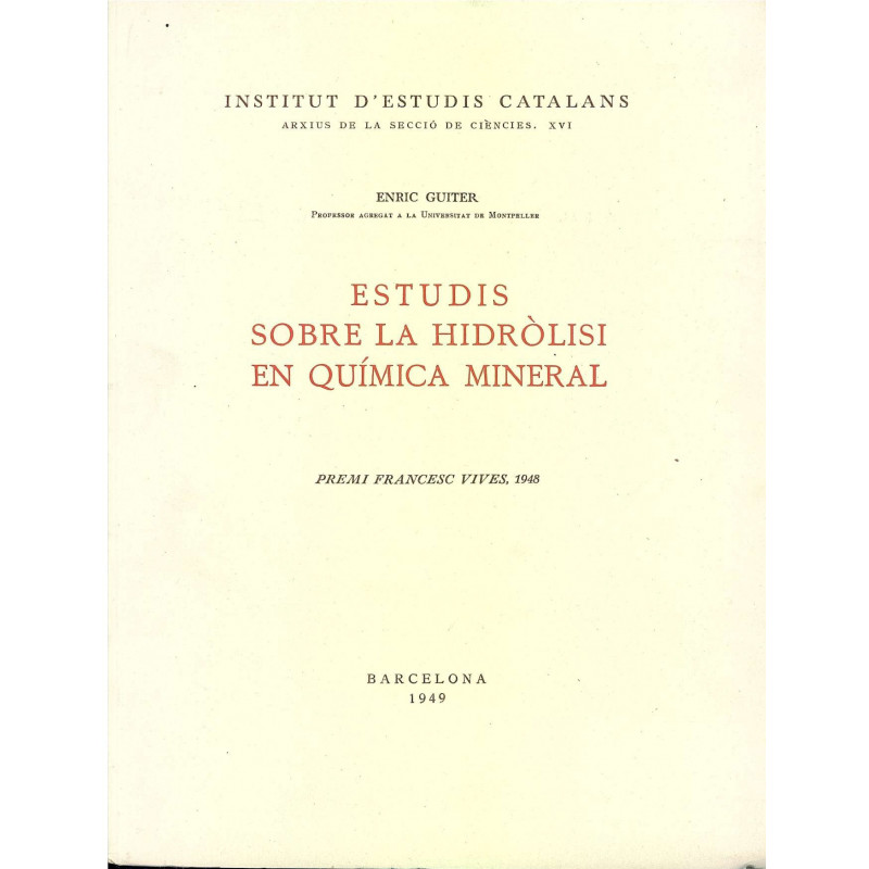 ESTUDIS SOBRE LA HIDROLISI EN QUIMICA MINERAL