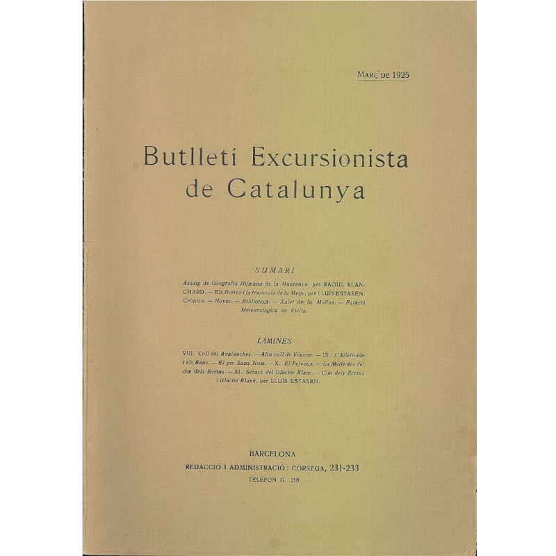BUTLLETI ESCURSIONISTA DE CATALUNYA Març De 1925 Nu. 358