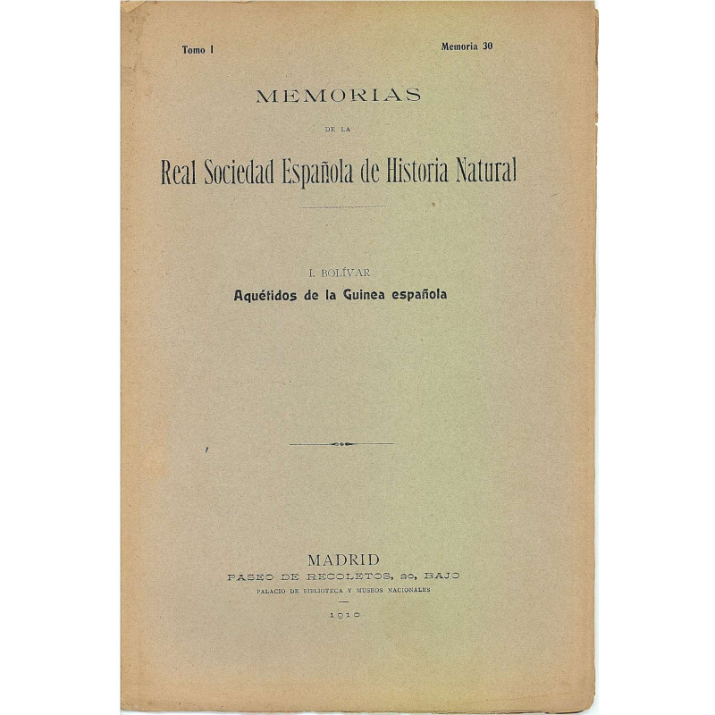 ARQUETIPOS DE LA GUINEA ESPAÑOLA. Tomo 1 de la Publicación MEMORIAS DE LA REAL SOCIEDAD ESPAÑOLA DE HISTORIA NATURAL