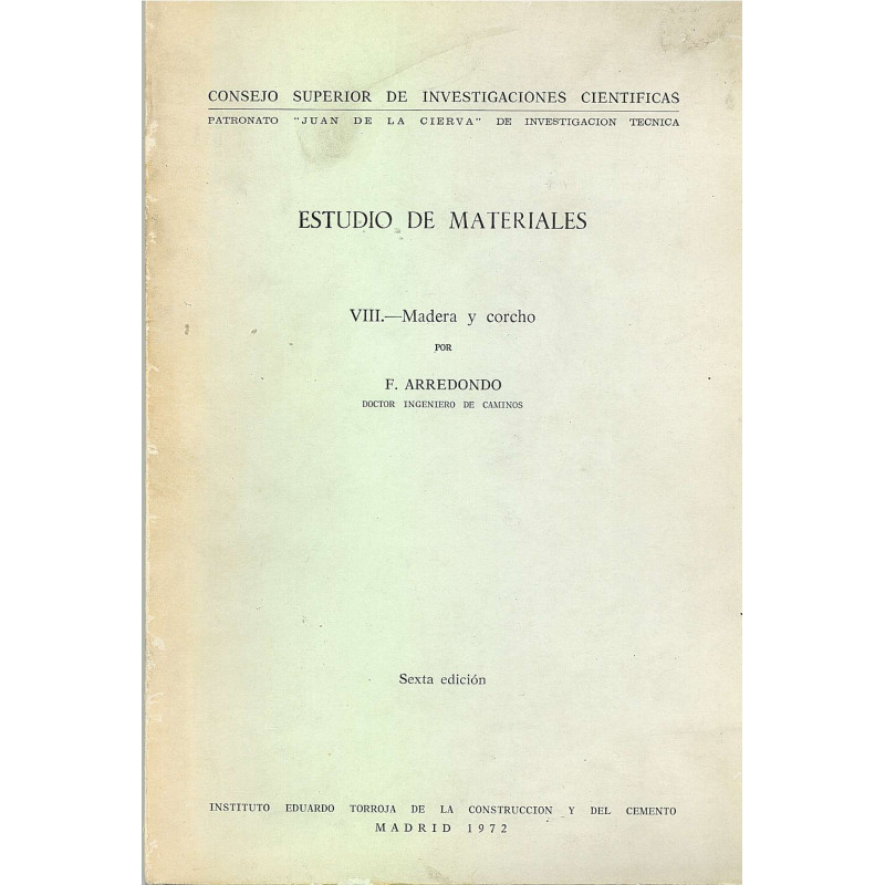 MADERA y CORCHO. Tomo VIII de ESTUDIO DE MATERIALES.