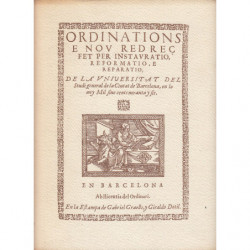 ORDINATIONS E NOU REDREÇ DE LA UNIVERSITAT DE BARCELONA 1596